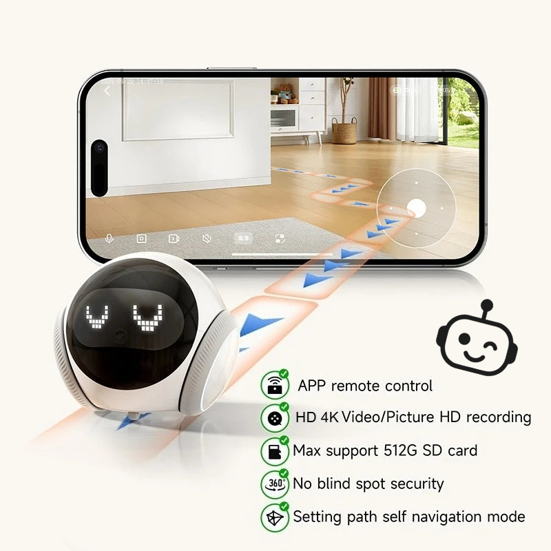 App controlled 4K camera robot with 512GB SD support and 360 degree self navigation